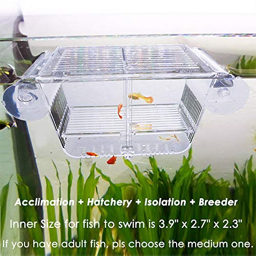 Caja de cría de peces capetsma, caja de aislamiento de acrílico para peces con ventosas, incubadora de incubadora de aclimatación de acuario para peces bebé, camarones, pez payaso y guppy. Tamaño pequeño (S)