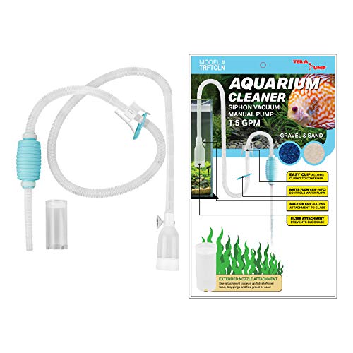 Genuine TERA PUMP Limpiador de acuario para acuarios, pecera, limpiador de arena de grava con boquilla larga N, controlador de flujo de agua, sin BPA (modelo: TRFTCLN)