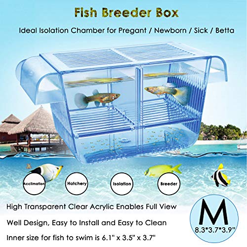 capetsma Caja de cría de peces, pecera de vivero para colgar con incubadora de cría, caja de aclimatación, divisor perfecto para peceras embarazadas con lesiones agresivas, peces pequeños, camarones, peces payaso